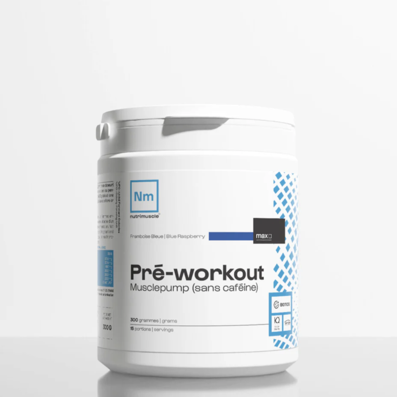 pré workout musclepump, sans caféine – framboise bleu – 300g